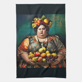 "Goddess of Overindulgence" Colourful Portrait Tea Towel