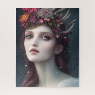 Goddess of Winter Fantasy Floral Portrait Jigsaw Puzzle