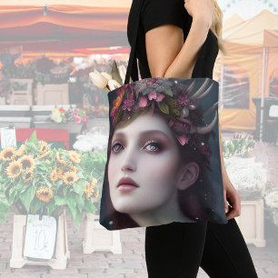 Goddess of Winter Fantasy Floral Portrait Tote Bag