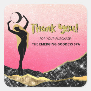 *~* Goddess Ombre Pastel PINK Glitter THANK YOU  Square Sticker