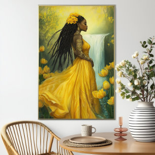 Goddess Oshun: Yellow Floral Waterfall Orisha Poster