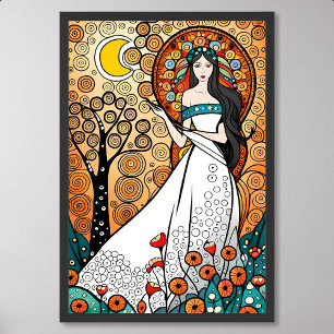 goddess painting fertility nature flower tree moon poster
