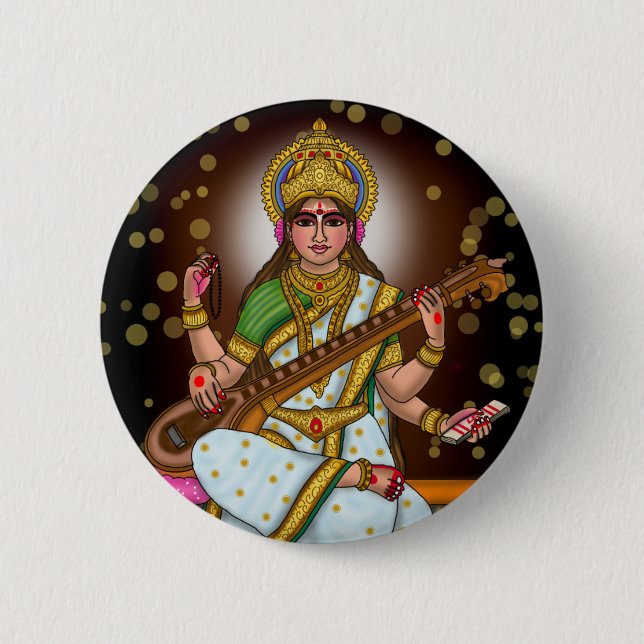 Goddess Saraswati Button (Front)