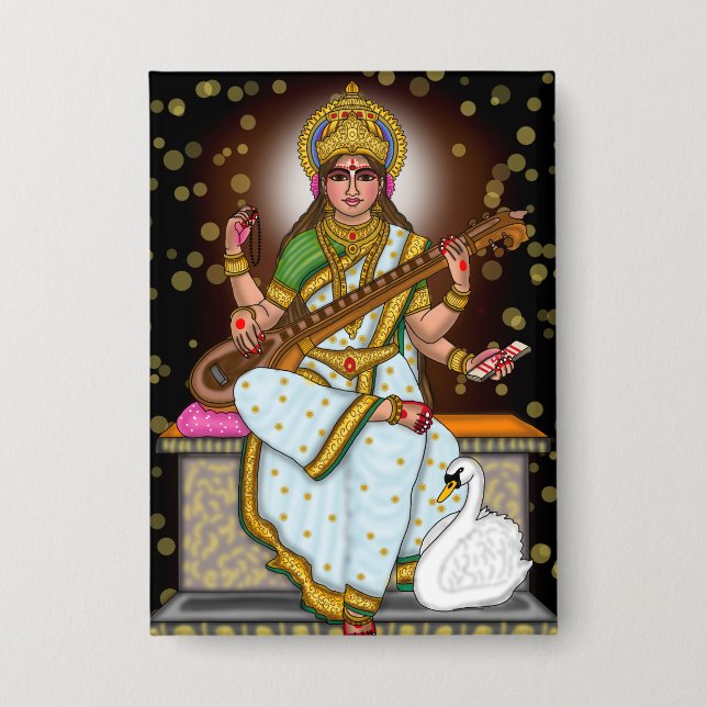 Goddess Saraswati Button (Front)