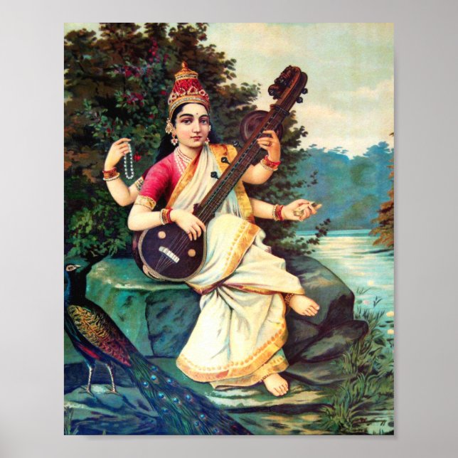 Goddess Saraswati By Raja Ravi Varma Poster (Front)