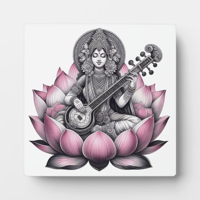 Goddess Saraswati on Lotus Plaque (Front)