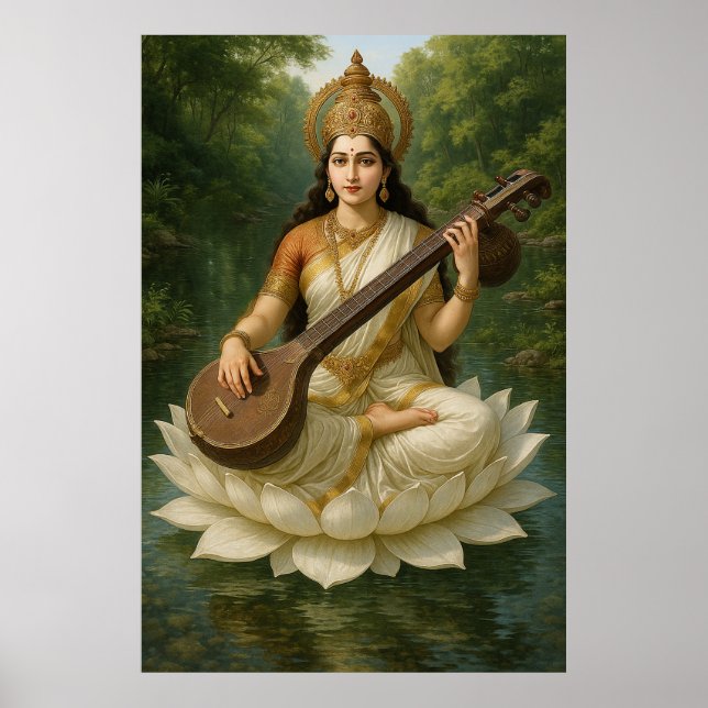 Goddess Saraswati The Divine Muse of Knowledge Poster (Front)