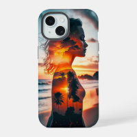 Goddess silhoutte with sunset coast phone case