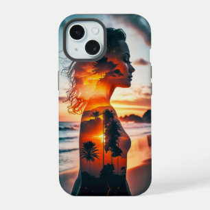 Goddess silhoutte with sunset coast phone case
