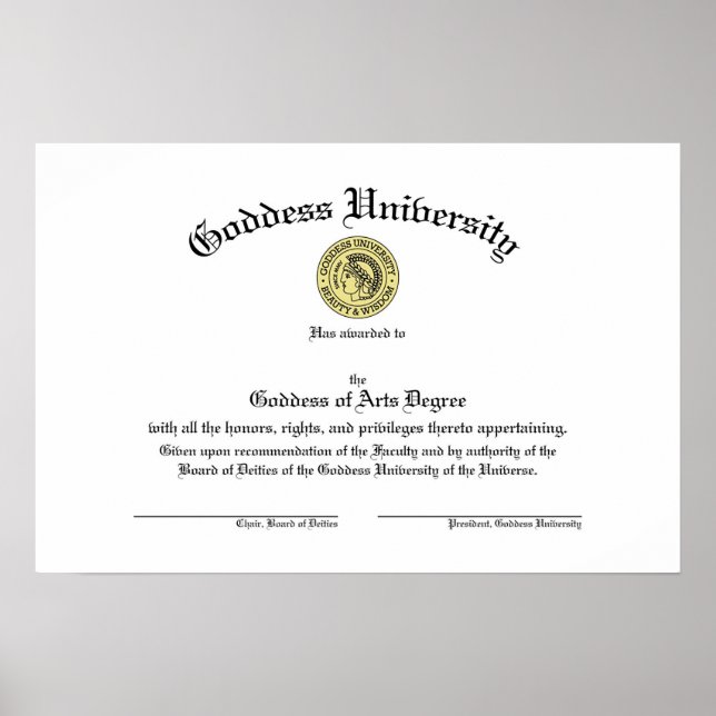 Goddess University Diploma Poster (Front)