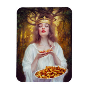 Goddess with a plate full of poutine AI art Magnet
