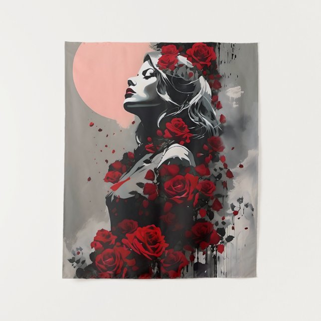 Goddess with Red Roses Tapestry (Front)