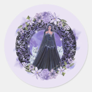 Goddess with wolves by Renee Lavoie Classic Round Sticker
