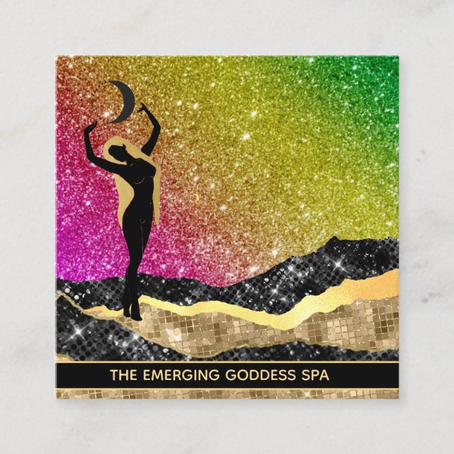 *~* Goddess Woman Ombre Glitter Cosmic Lunar Square Business Card (Front)