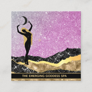 *~* Goddess Woman Ombre Pink Glitter Cosmic Moon   Square Business Card