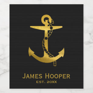 Goden Anchor with Rope Nautical Gifts Wine Label
