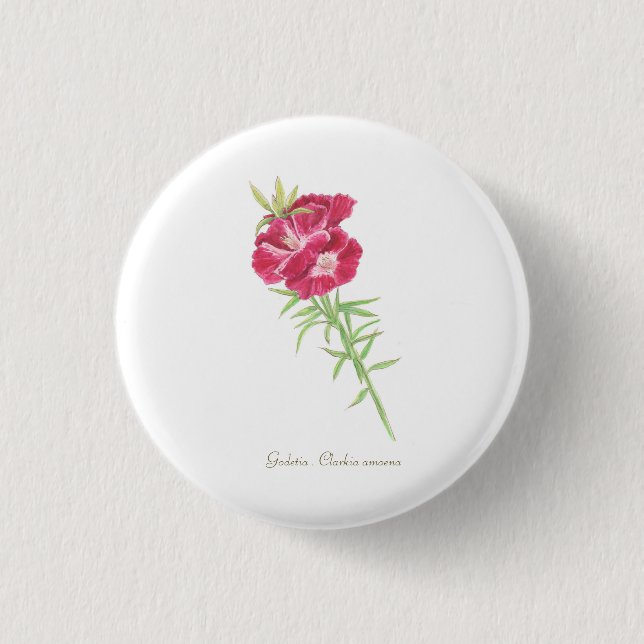 Godetia  3 cm round badge (Front)