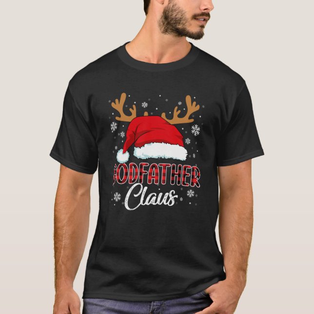 Godfather Claus Santa Christmas Red Plaid Matching T-Shirt (Front)