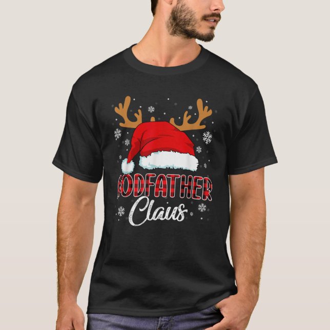 Godfather Claus Santa Christmas Red Plaid Matching T-Shirt (Front)
