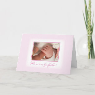 Godfather Invitation with Baby Girl Hands, Pink