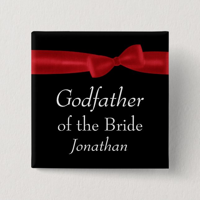 GODFATHER of BRIDE Red Bow Wedding Custom Name 15 Cm Square Badge (Front)