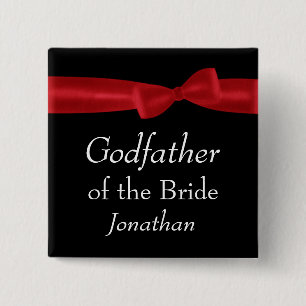 GODFATHER of BRIDE Red Bow Wedding Custom Name 15 Cm Square Badge