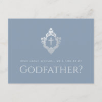 Godfather Proposal Dust Blue Elegant Crest Cross