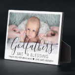 Godfather Thank You Baptism or Christening Photo Plaque<br><div class="desc">A thoughtful way to thank your baby's godfather is to give him a stylish photo gift of his godchild that he can save as a keepsake. All pictures and wording are simple to personalise, including quote that reads "Godfathers are a blessing, thank you for being mine." (IMAGE PLACEMENT TIP: An...</div>