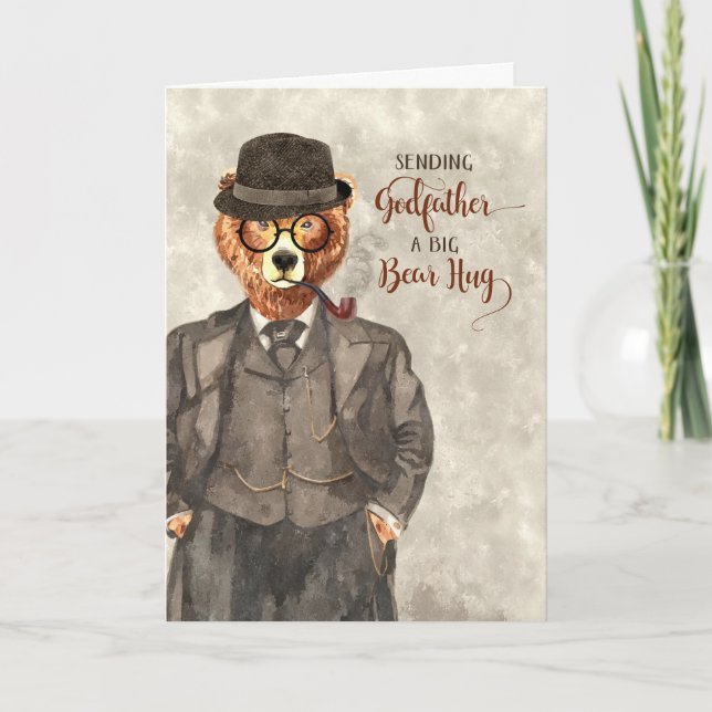 Godfather's Birthday Bear in a Suit Watercolor Card (Front)