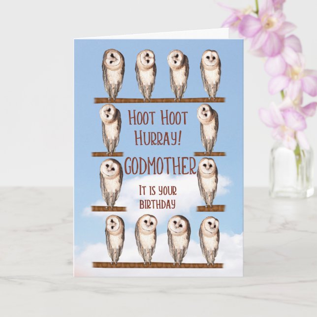 Godmother Birthday, Curious Owls Card (Orchid)