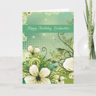 Godmother Birthday Green Flowers Card