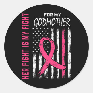 Godmother Breast Cancer Awareness Flag Family Figh Classic Round Sticker