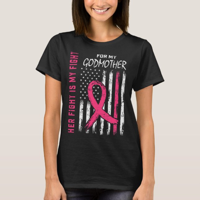 Godmother Breast Cancer Awareness Flag Family Figh T-Shirt (Front)