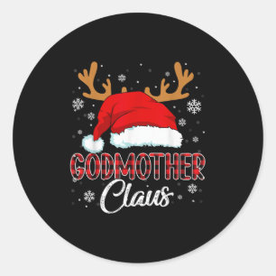 Godmother Claus Santa Christmas Red Plaid Matching Classic Round Sticker