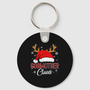 Godmother Claus Santa Christmas Red Plaid Matching Key Ring