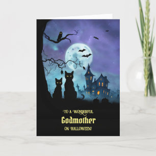 Godmother Cute Halloween with Black Cats Card