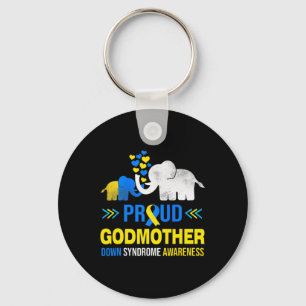 Godmother Down Syndrome Awareness Blue Yellow Ribb Key Ring