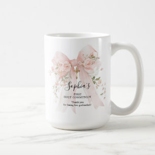 Godmother Gift First Communion Pink Bow Roses Coffee Mug