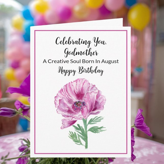 Godmother Happy August Birthday Purple Poppy  Card (Creator Uploaded)