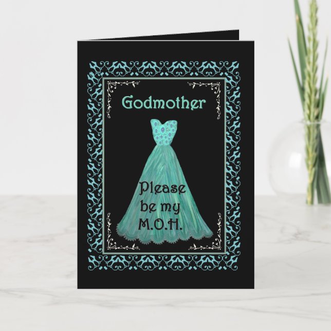 GODMOTHER Matron of Honour TURQUOISE BLUE Gown Invitation (Front)