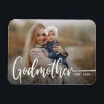 Godmother Modern Photo Keepsake  Magnet<br><div class="desc">Modern Godmother photo keepsake features single photo,  typography script ''Godmother'' in trendy handwritten lettering and year established.</div>