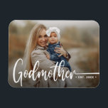 Godmother Modern Photo Keepsake  Magnet<br><div class="desc">Modern Godmother photo keepsake features single photo,  typography script ''Godmother'' in trendy handwritten lettering and year established.</div>