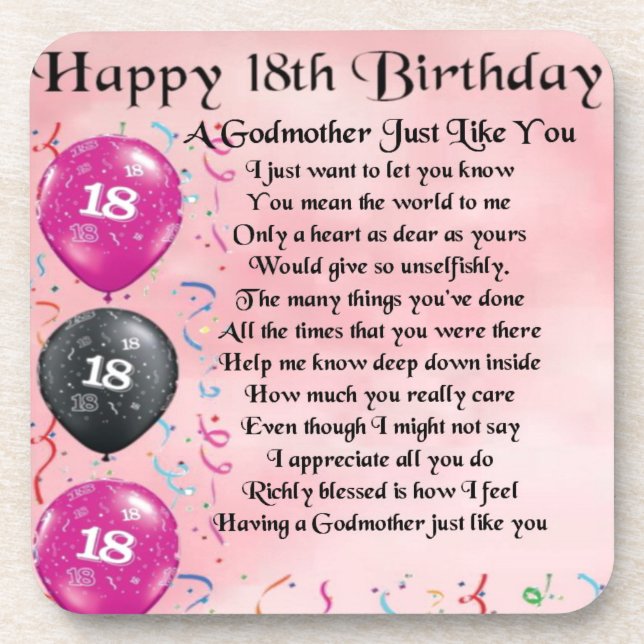 Godmother poem - 18th Birthday Coaster (Front)