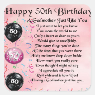 Godmother poem - 50th Birthday Design Square Sticker