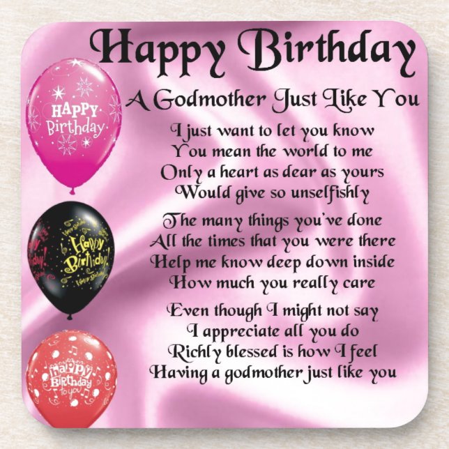 Godmother poem - Happy Birthday Design Coaster (Front)