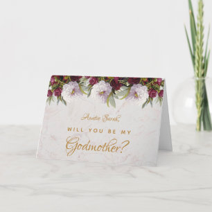 Godmother Proposal Floral Burgundy Peonies Marble Card