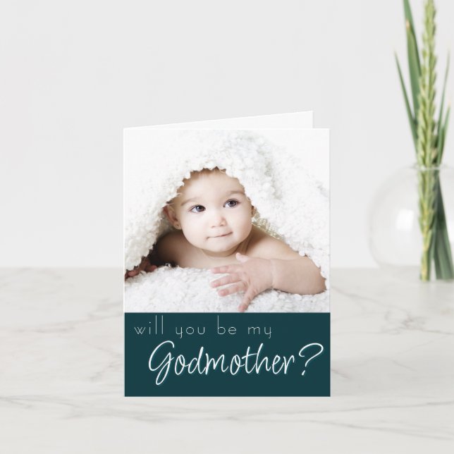 Godmother Proposal | Navy Blue 2 Photo Will you Be Card (Front)