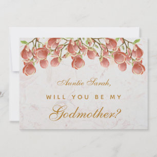 Godmother Proposal Pink Magnolia Marble Floral Card