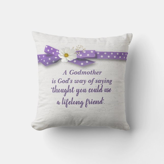 Godmother Quote with Ribbon On Wood   Cushion (Front)