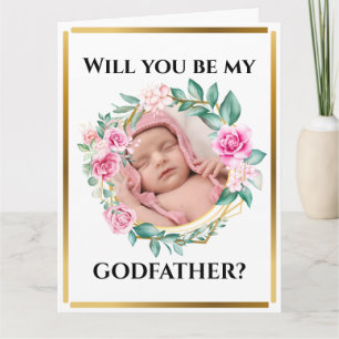 Godmother request floral rose wreath photo frame c card